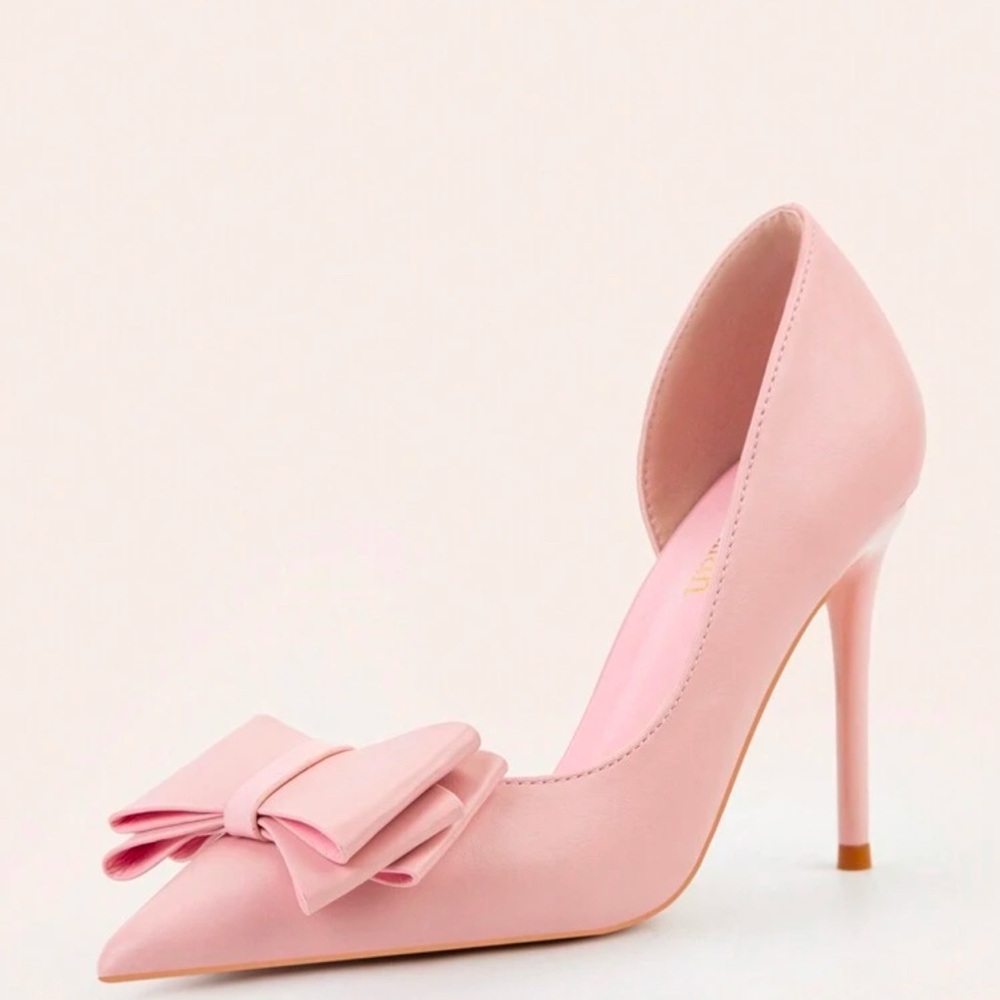 Sz 5 | Baby Pink Bow Heels | pointed toe
